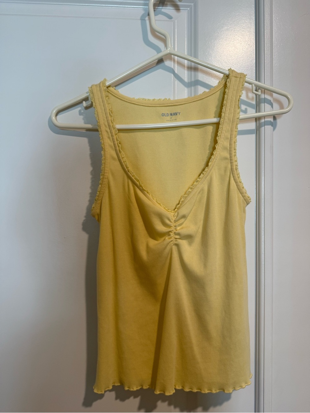 Old Navy Pale Yellow V-Neck Ruched Tank Top